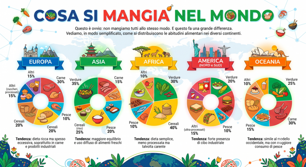 mappa delle abitudini alimentari nei continenti con percentuali di consumo