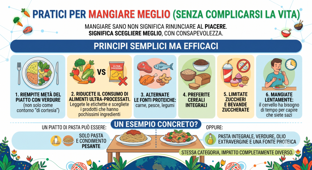 esempio di alimentazione sana stile mediterraneo con verdure pesce e cereali integrali - longevità